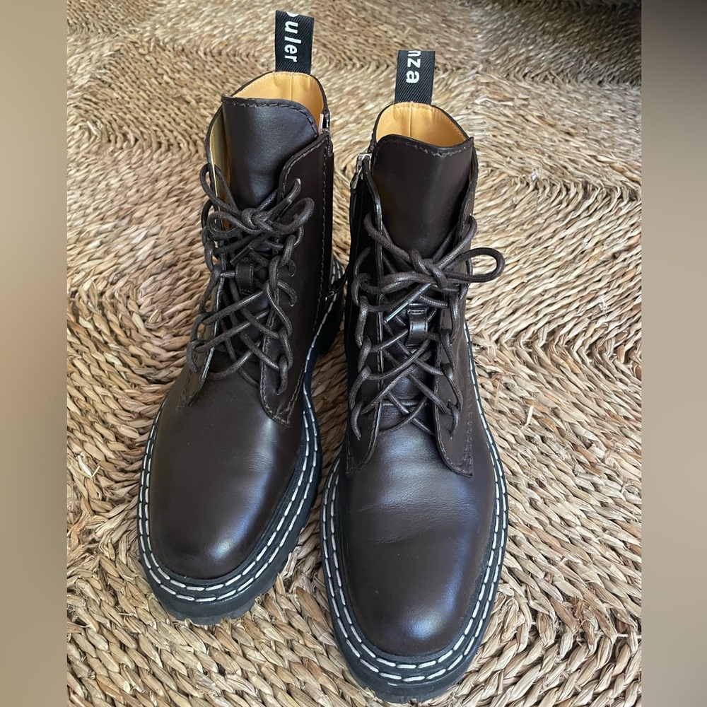 Brown Leather Lug Sole Combat Boots